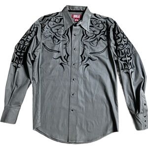 Red Ranch ~ Men’s Medium ~ Gray/ Black ~ Floral Embroidery ~ Western ~ Shirt